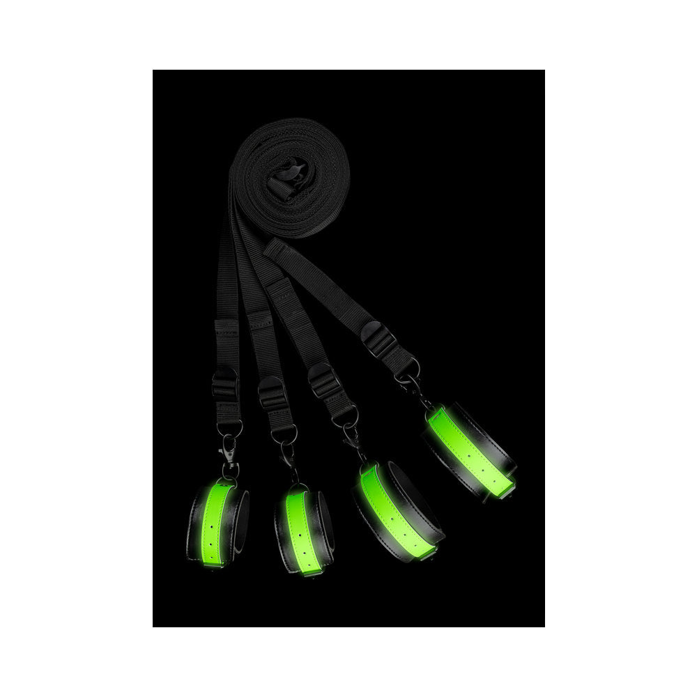 Shots Ouch Bed Bindings Restraint Kit - Glow in the Dark