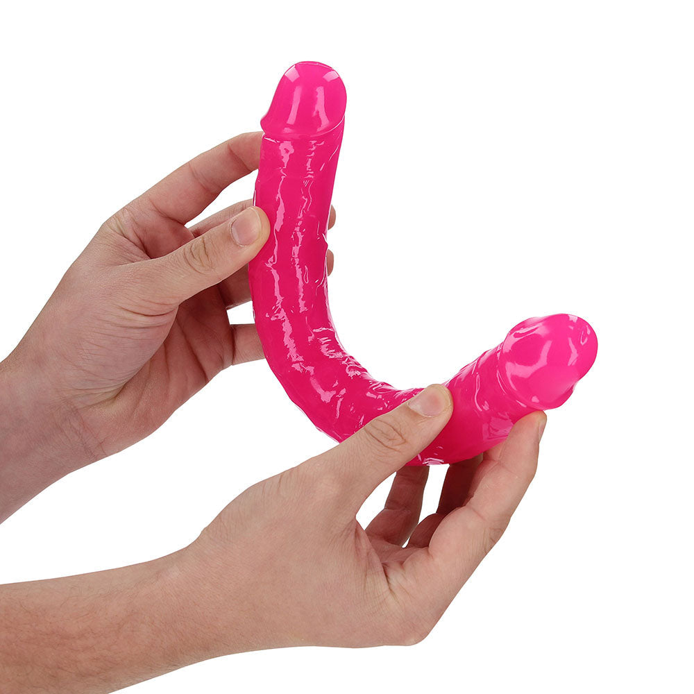 Shots RealRock 12" Double Dong Glow in the Dark - Neon Pink