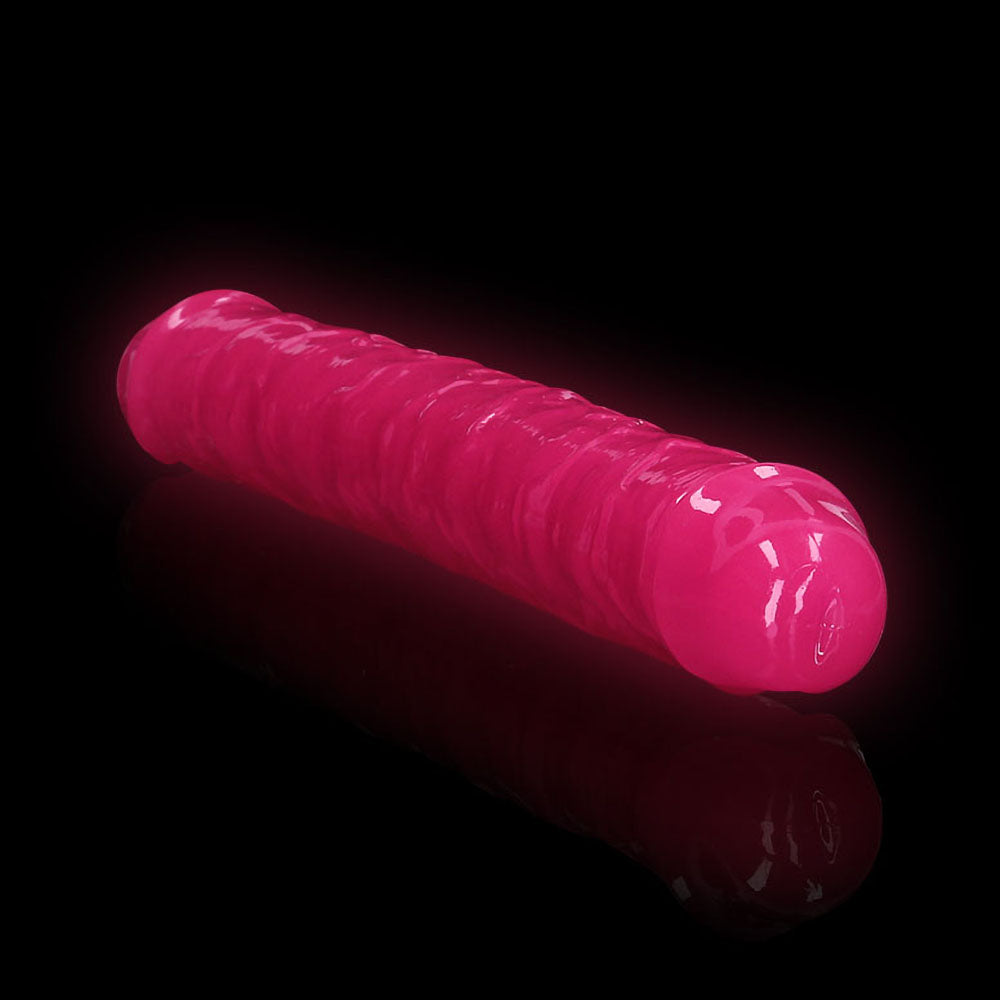 Shots RealRock 12" Double Dong Glow in the Dark - Neon Pink