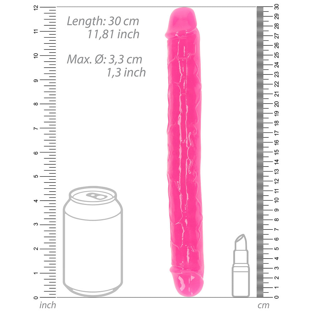 Shots RealRock 12" Double Dong Glow in the Dark - Neon Pink