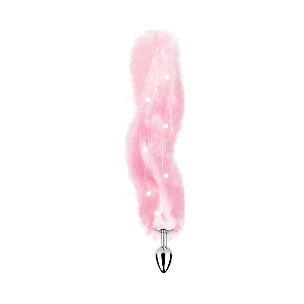 Foxy Tail Light Up Faux Fur Butt Plug - Pink