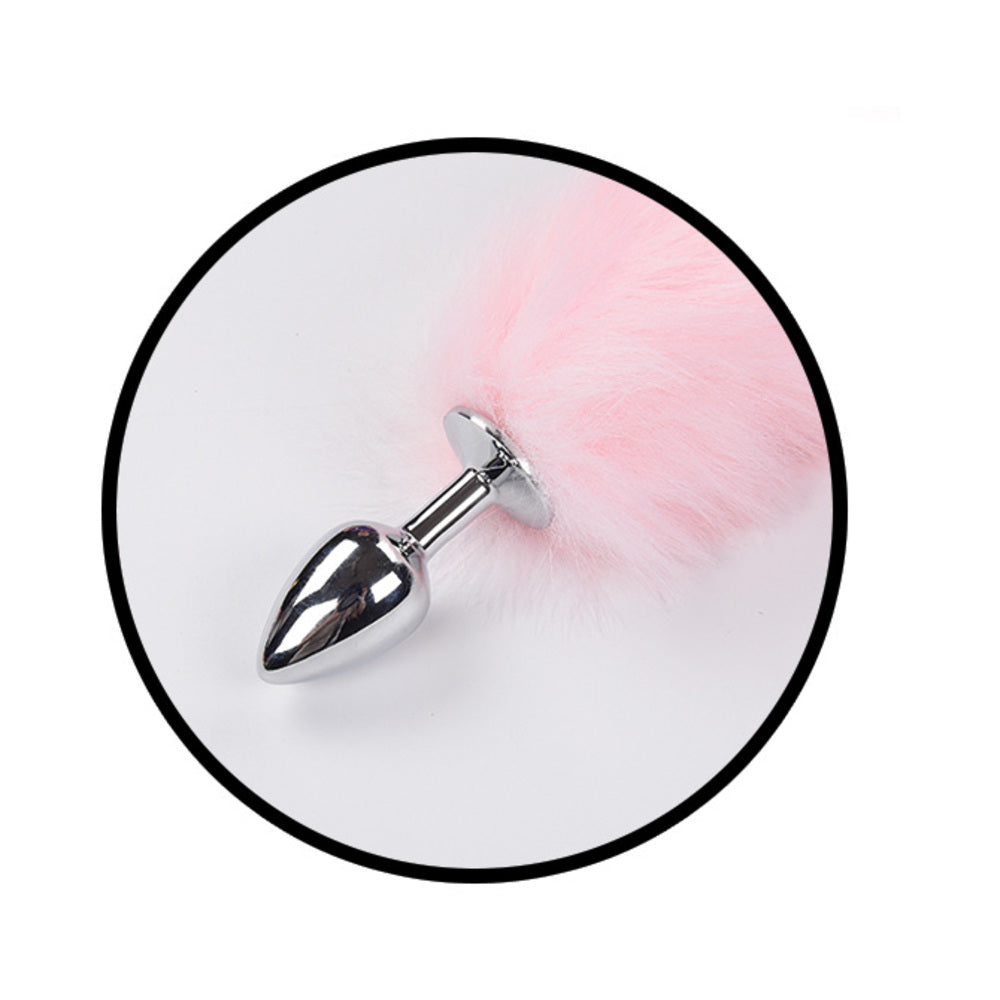 Foxy Tail Light Up Faux Fur Butt Plug - Pink