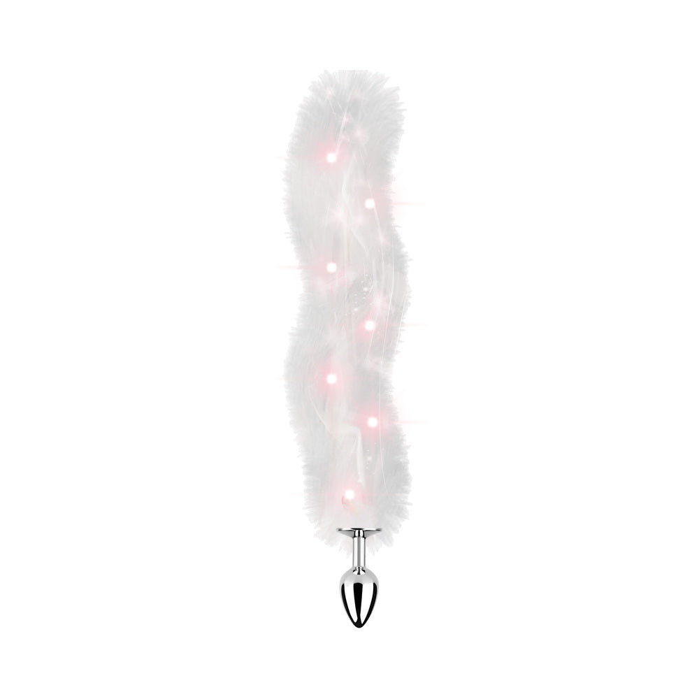 Foxy Tail Light Up Faux Fur Butt Plug - White