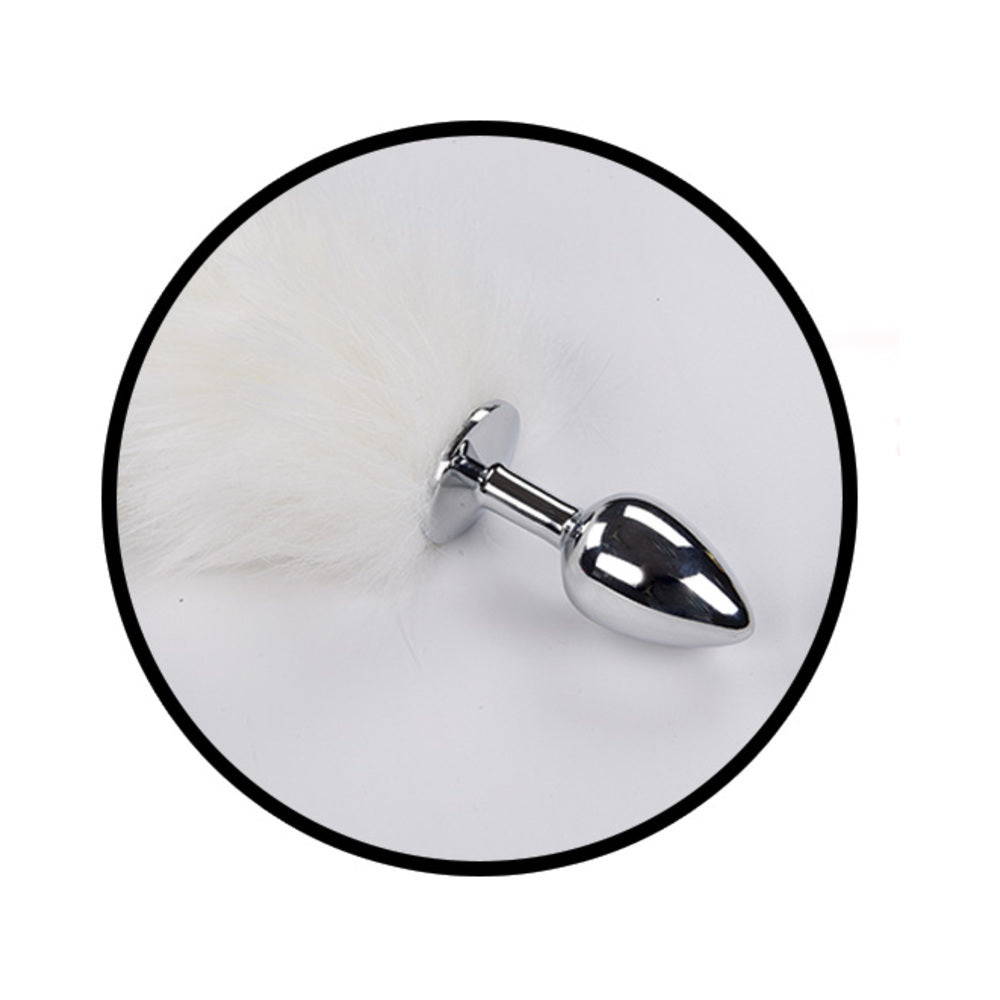 Foxy Tail Light Up Faux Fur Butt Plug - White