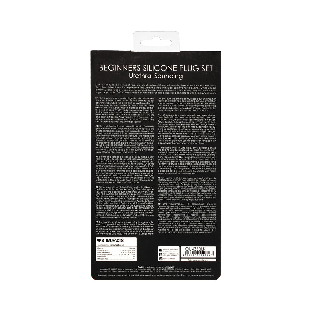 Shots Ouch Urethral Sounding Beginner's Silicone Plug Set - Black