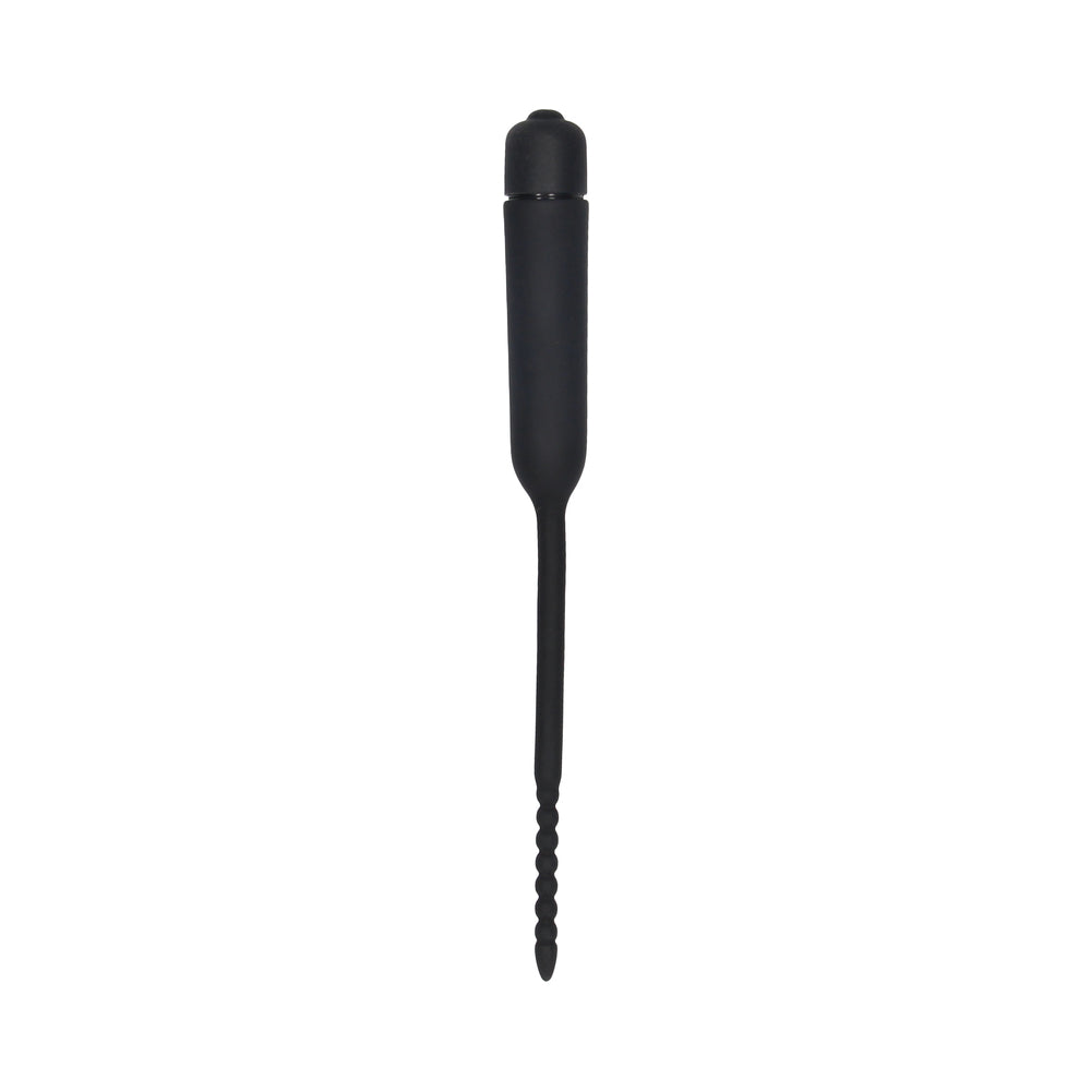 Shots Ouch Urethral Sounding Silicone Vibrating Bullet Plug w/Beaded Tip - Black