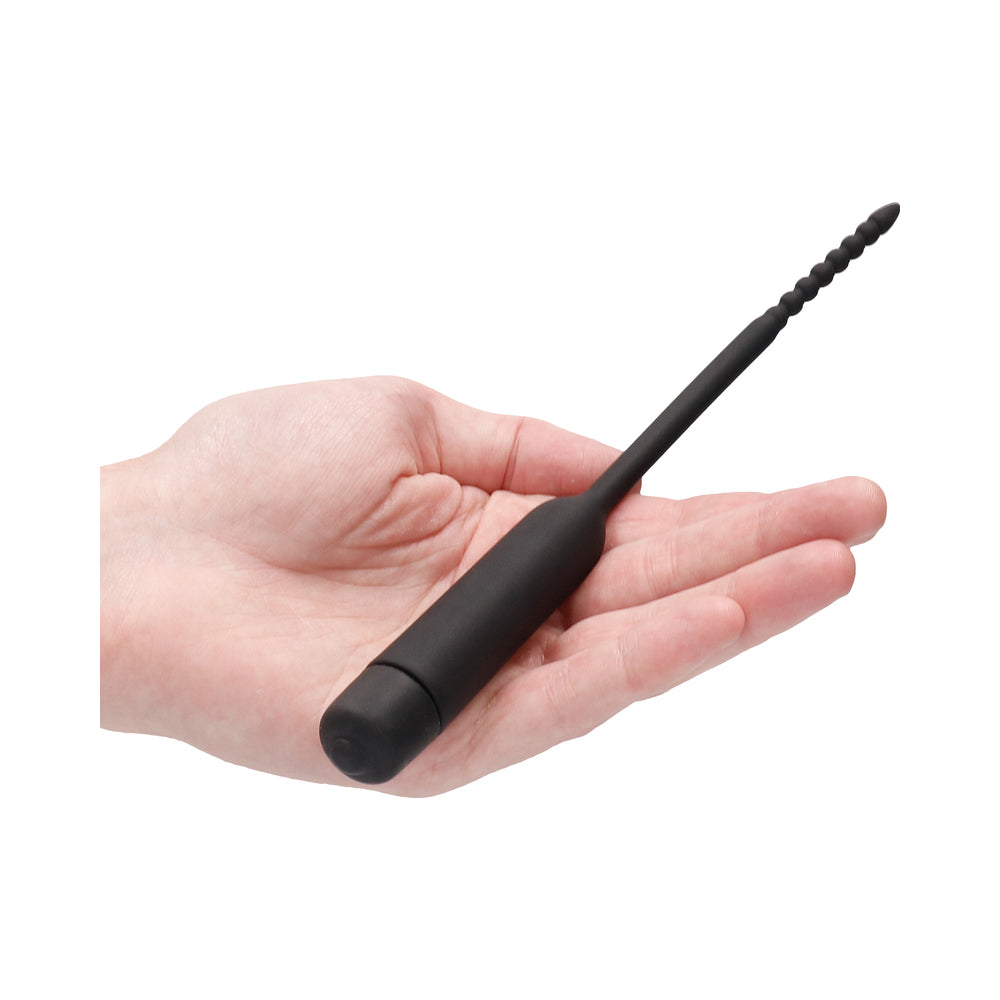 Shots Ouch Urethral Sounding Silicone Vibrating Bullet Plug w/Beaded Tip - Black