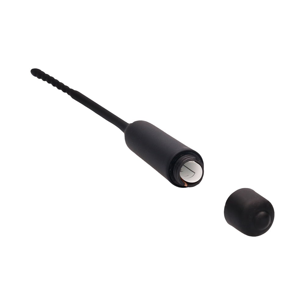 Shots Ouch Urethral Sounding Silicone Vibrating Bullet Plug w/Beaded Tip - Black
