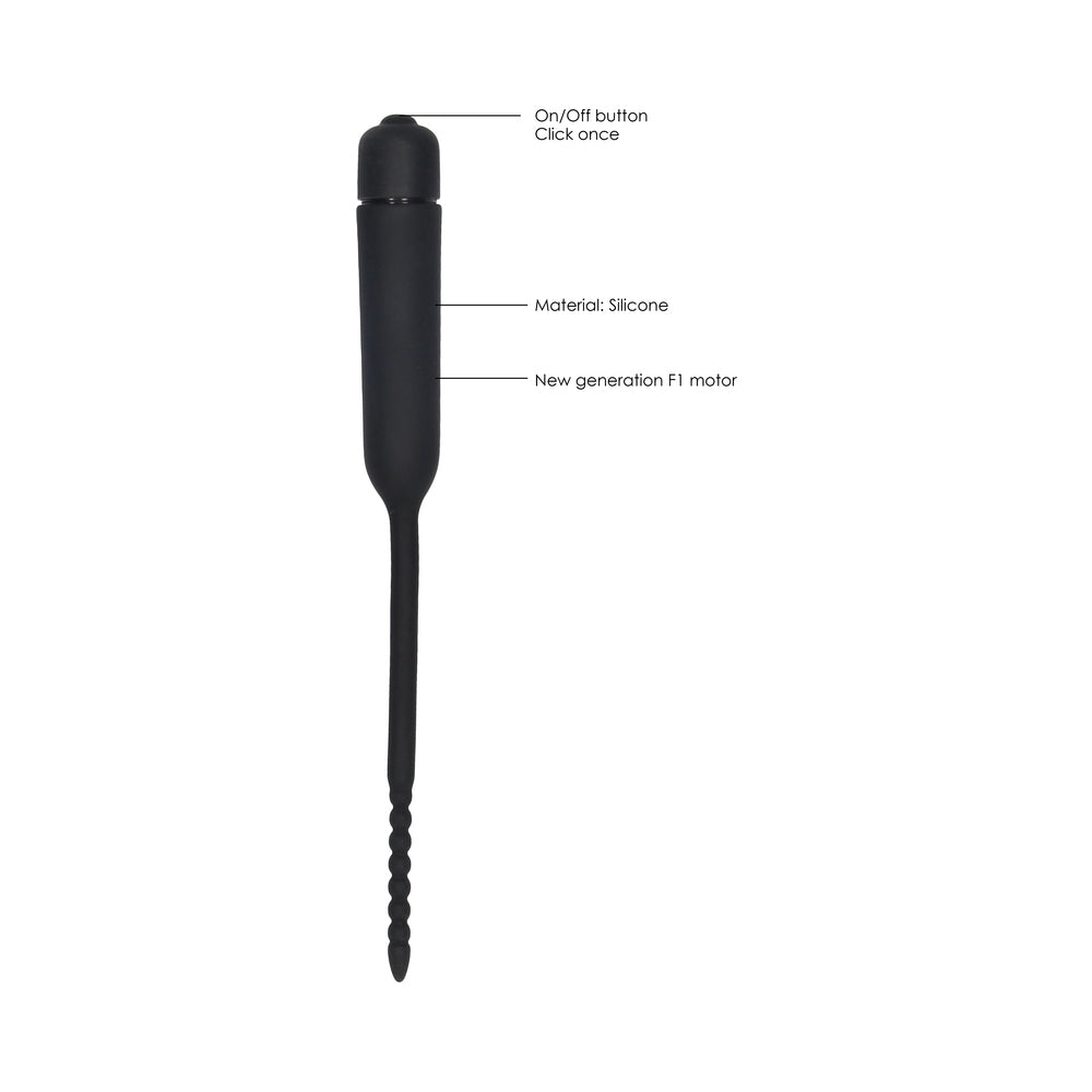 Shots Ouch Urethral Sounding Silicone Vibrating Bullet Plug w/Beaded Tip - Black