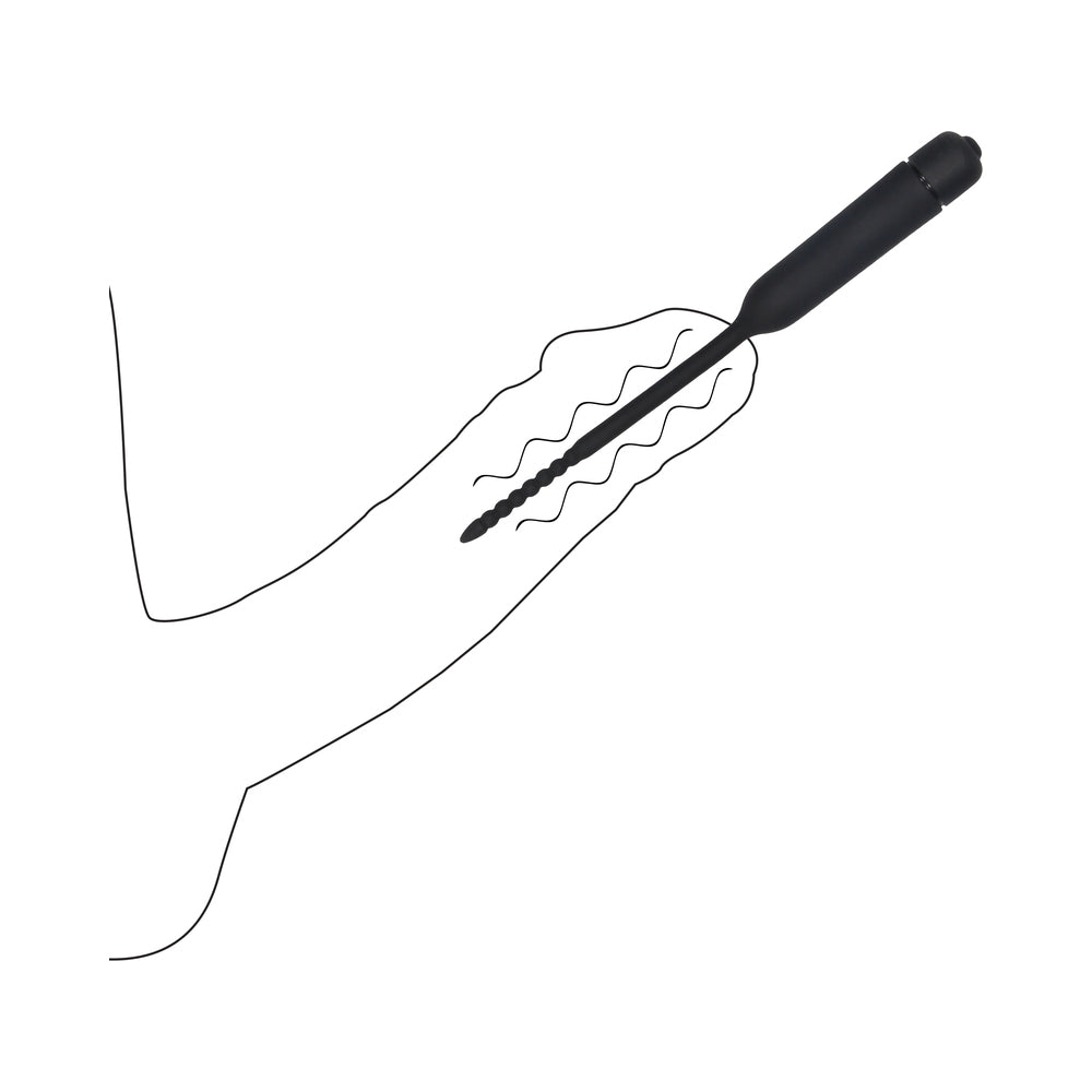 Shots Ouch Urethral Sounding Silicone Vibrating Bullet Plug w/Beaded Tip - Black