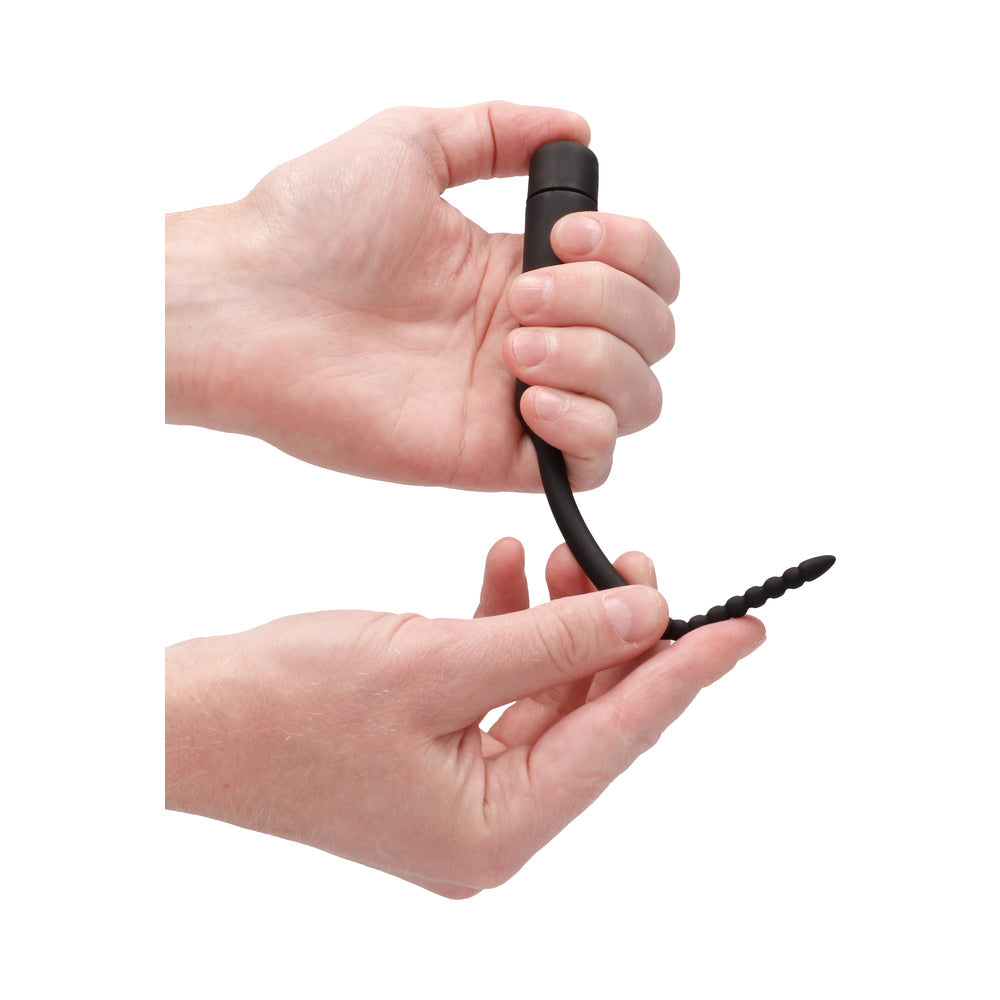 Shots Ouch Urethral Sounding Silicone Vibrating Bullet Plug w/Beaded Tip - Black