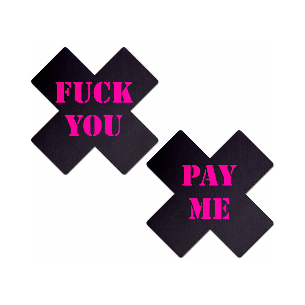 Pastease Fuck You Pay Me Cross - Black/Pink O/S