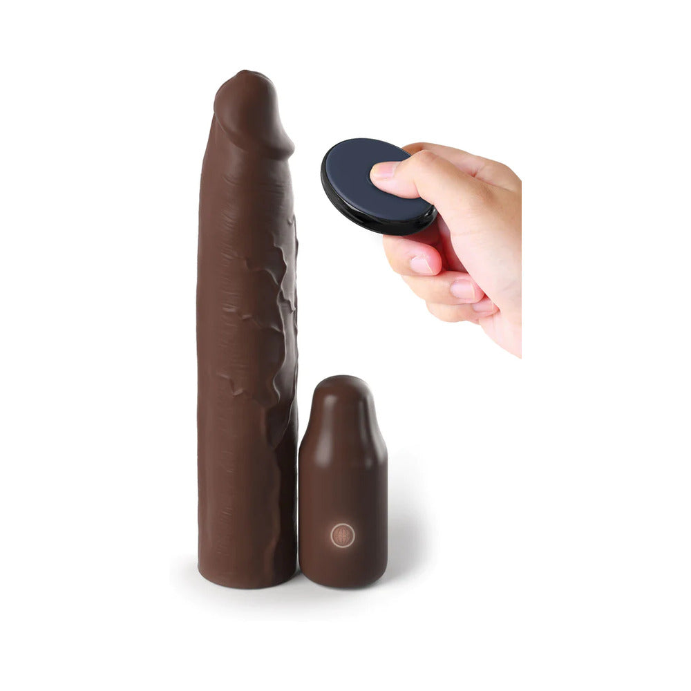 Fantasy X-Tensions Elite 9" Sleeve Vibrating 3" Plug w/Remote-Brown
