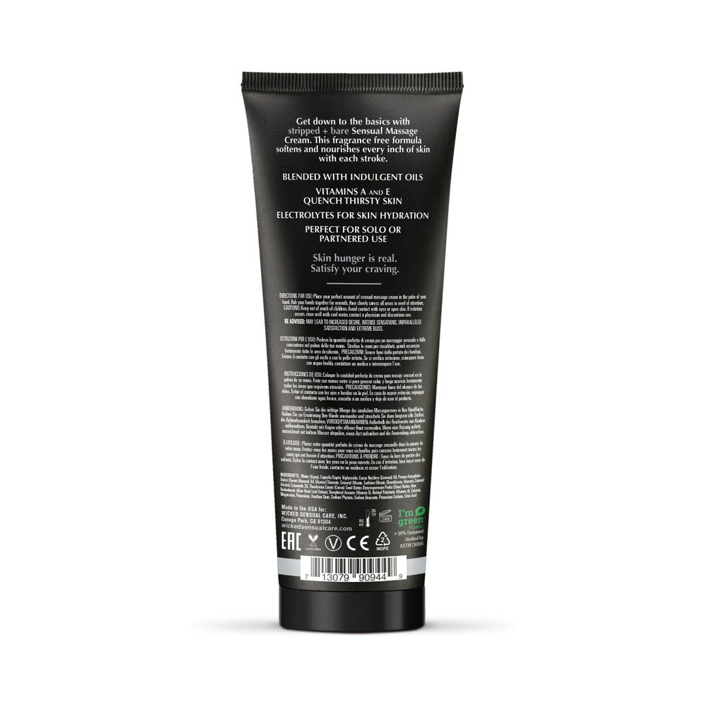 Wicked Sensual Care Sensual Massage Cream-Stripped + Bare Unscented 4oz