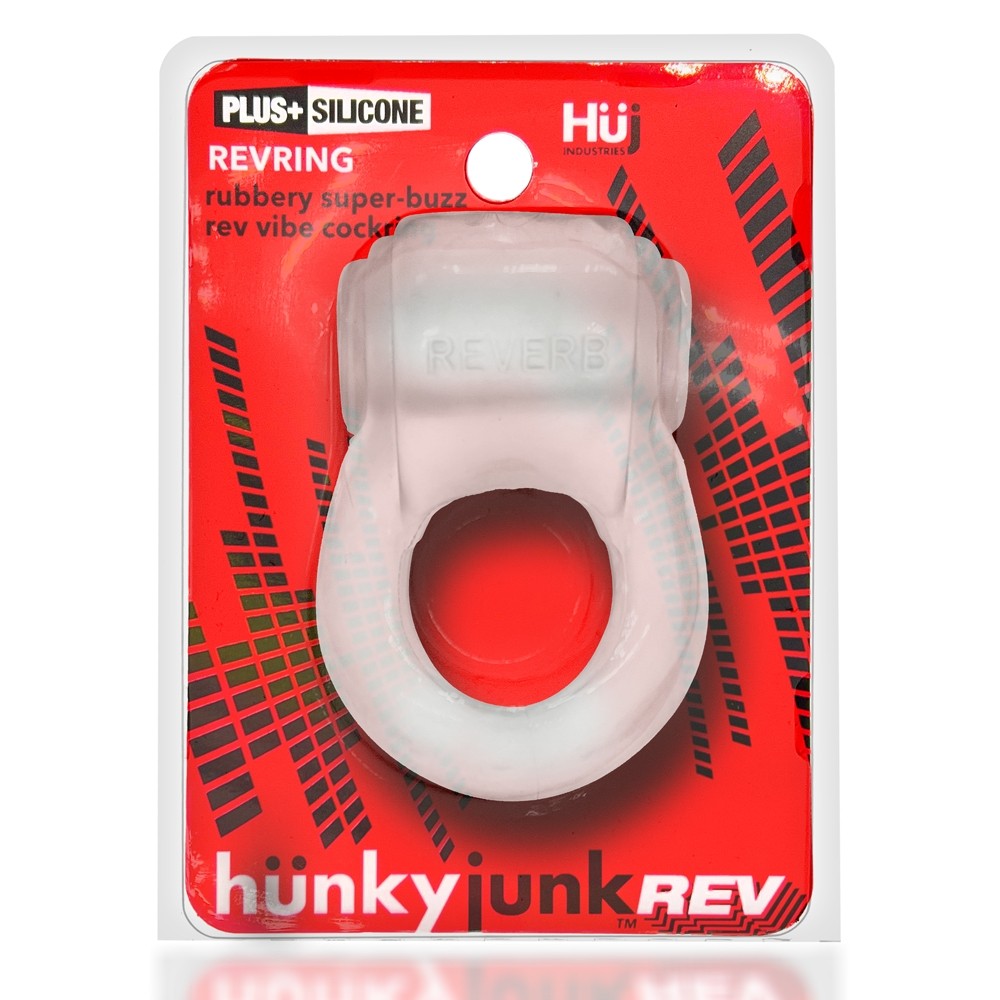 Hunky Junk Revring Cock Ring w/Vibe - Clear w/Blue Vibe