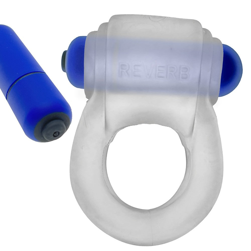 Hunky Junk Revring Cock Ring w/Vibe - Clear w/Blue Vibe