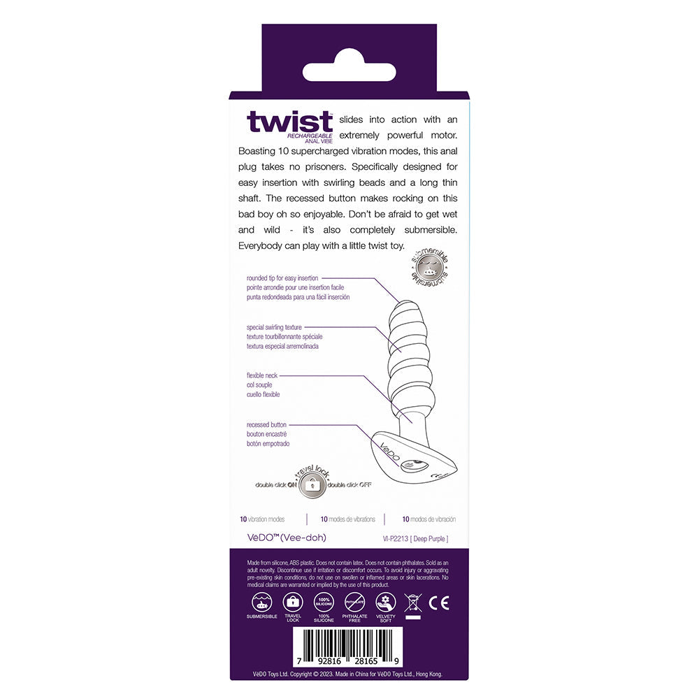 VeDO Twist Rechargeable Anal Plug - Purple