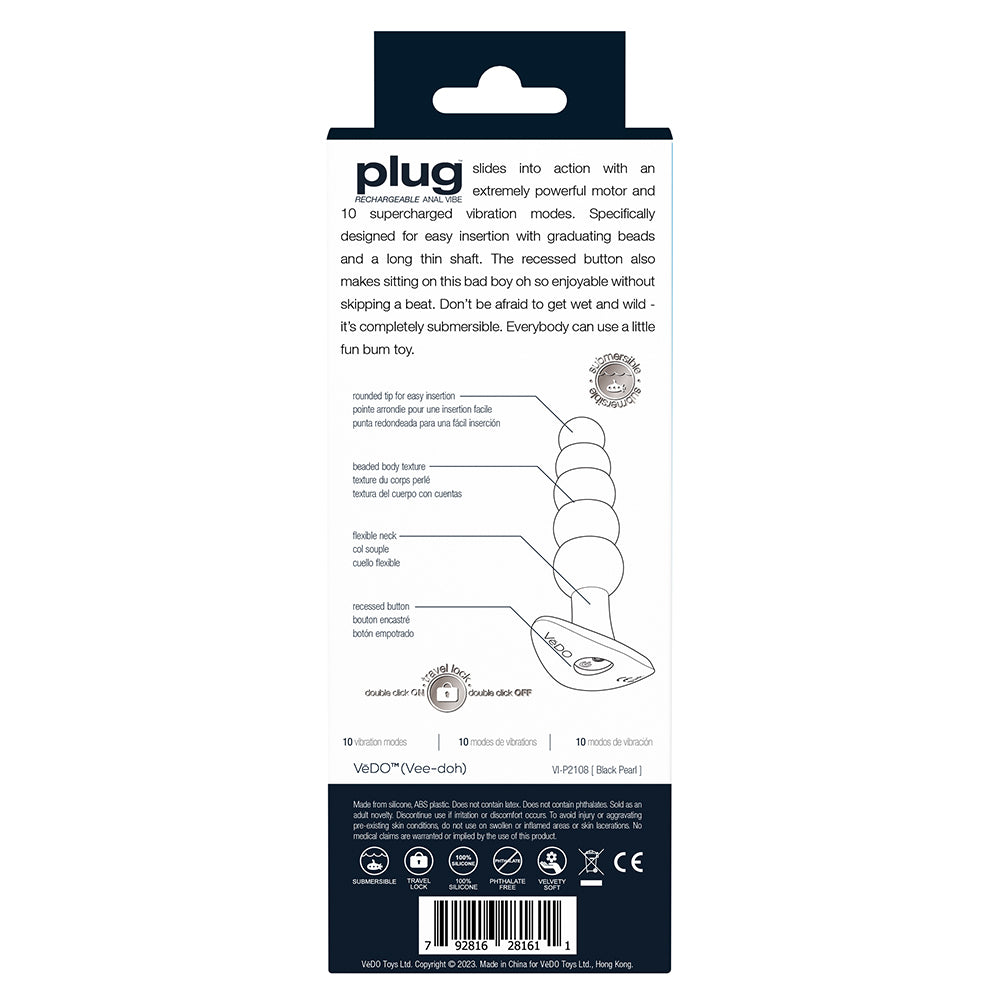 VeDO Plug Rechargeable Anal Plug - Black