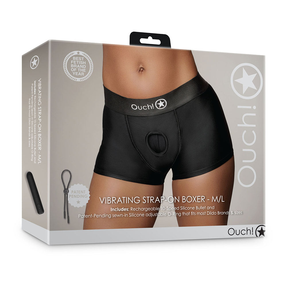 Shots Ouch Vibrating Strap On Boxer - Black M/L