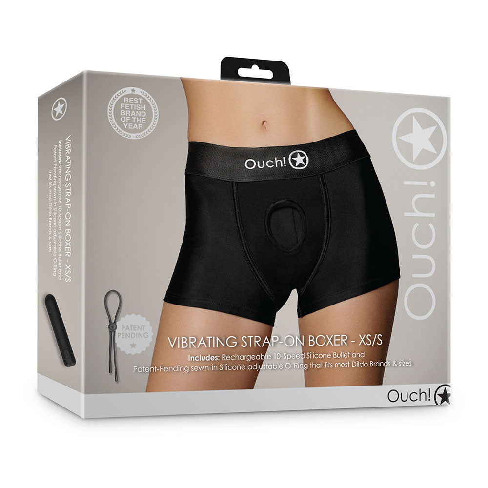 Shots Ouch Vibrating Strap On Boxer - Black XS/S