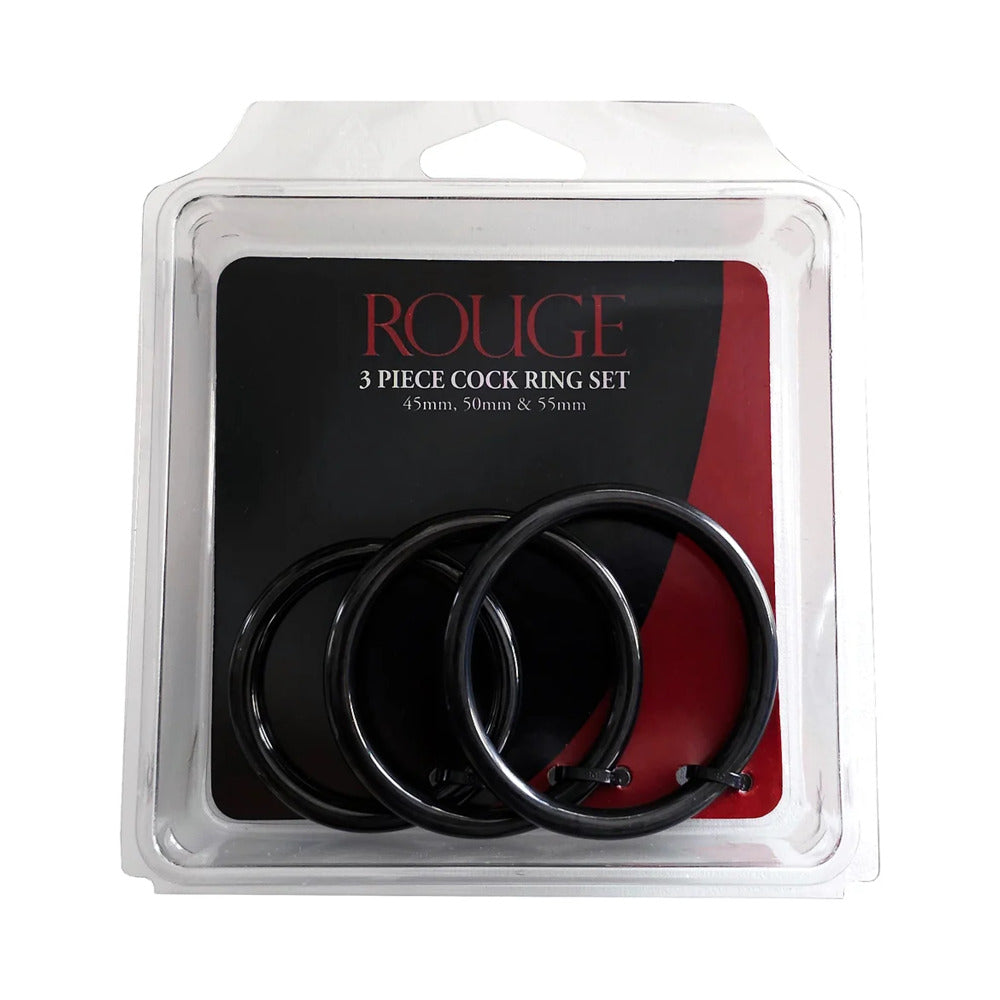 Rouge Black Stainless Steel 3 Piece Cock Ring Set - Black