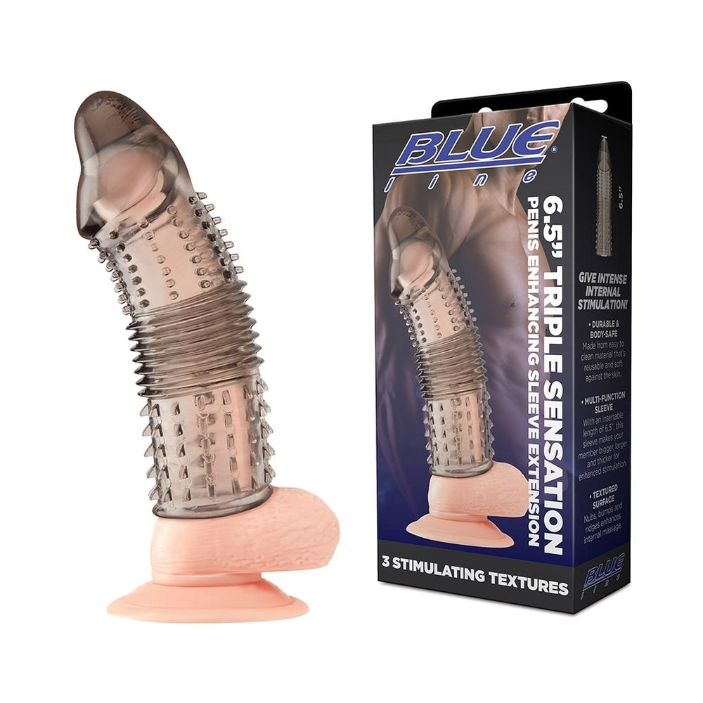 Blue Line C & B 6.5" Triple Sensation Penis Enhancing Sleeve Extension - Smoke