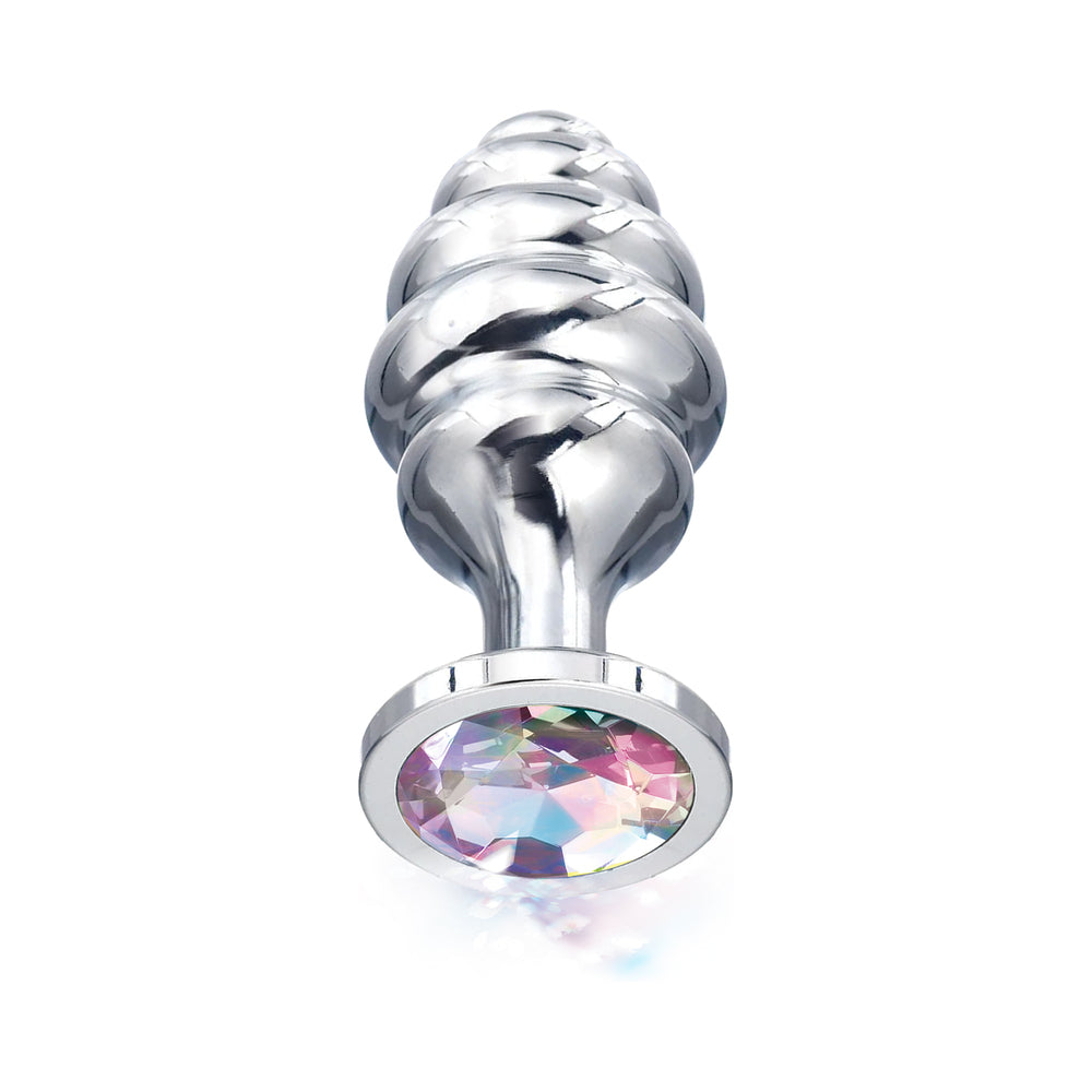 Nixie Honey Dipper Ribbed Metal Rainbow Jeweled Butt Plug - Large