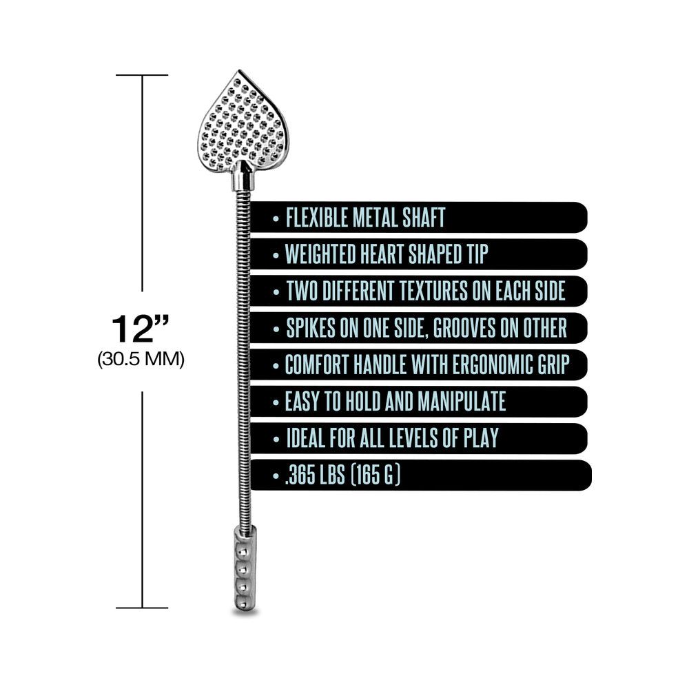 Nixie Flaming Heart Riding Crop - Silver