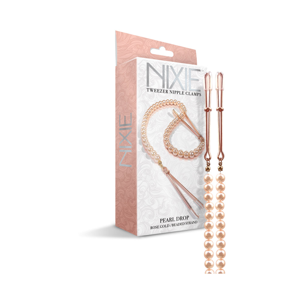 Nixie Pearl Drop Tweezer Nipple Clamps - Rose Gold