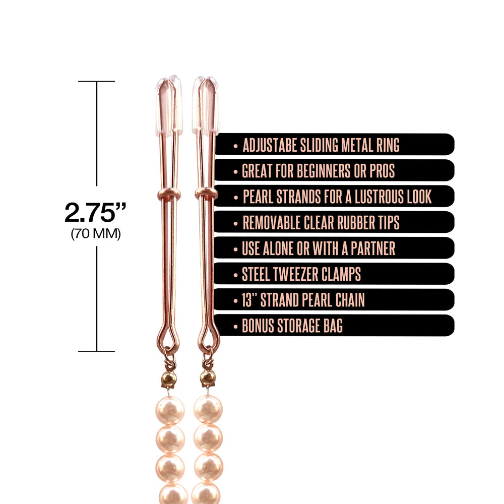 Nixie Pearl Drop Tweezer Nipple Clamps - Rose Gold