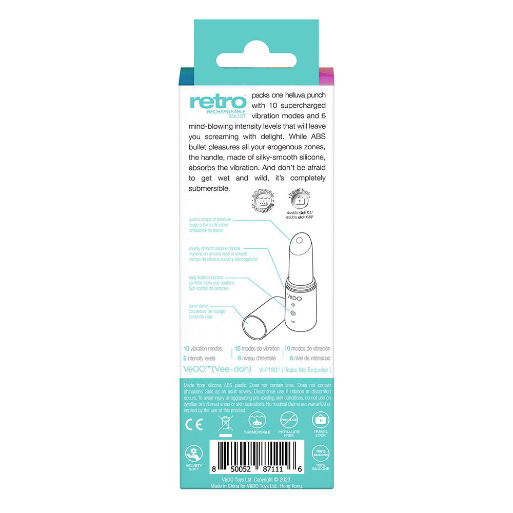 VeDO Retro Rechargeable Bullet Lip Stick Vibe - Turquoise
