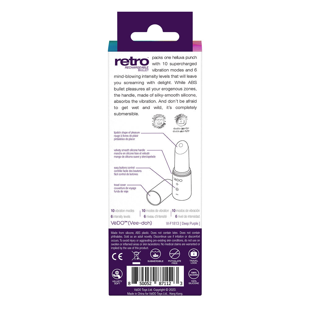 VeDO Retro Rechargeable Bullet Lip Stick Vibe - Purple