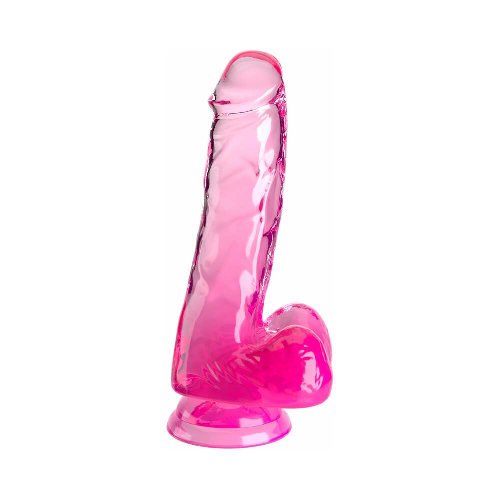 King Cock Clear with Balls-Pink 6"
