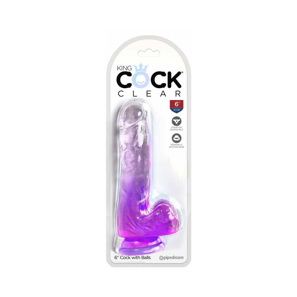 King Cock Clear 6" Cock w/Balls - Purple