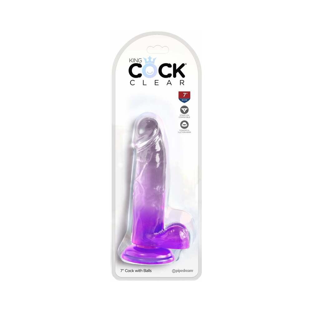 King Cock Clear 7" Cock w/Balls - Purple