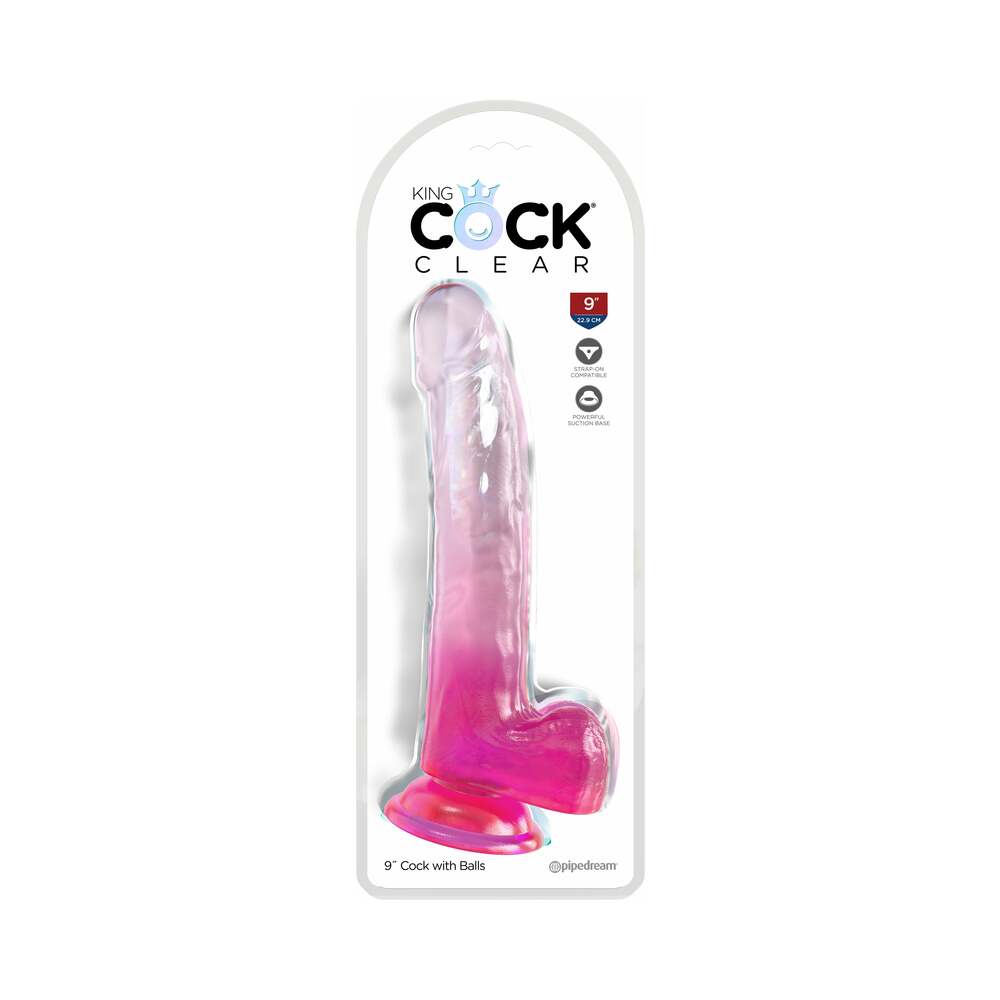 King Cock Clear 9" Cock w/Balls - Pink