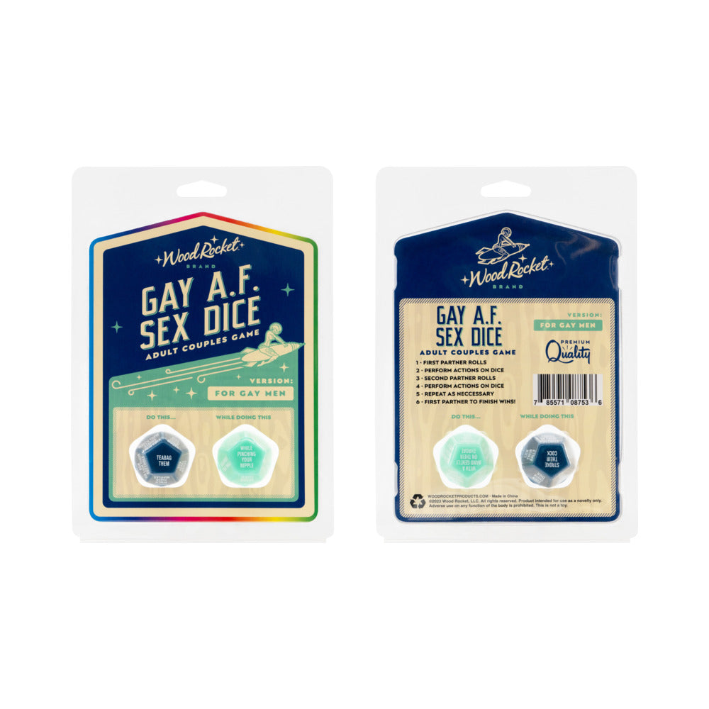 Wood Rocket Gay AF Gay Men Couples Sex Dice Game - Blue