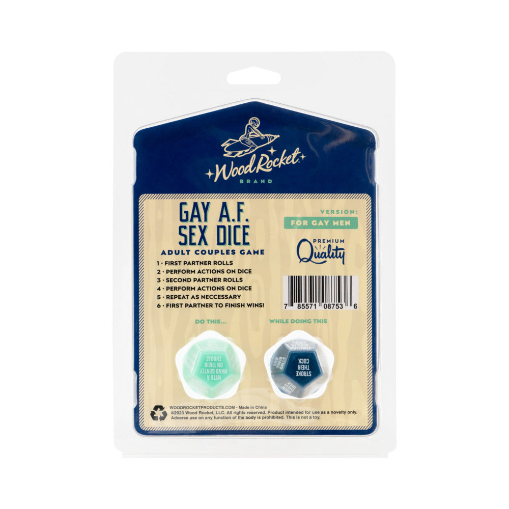 Wood Rocket Gay AF Gay Men Couples Sex Dice Game - Blue