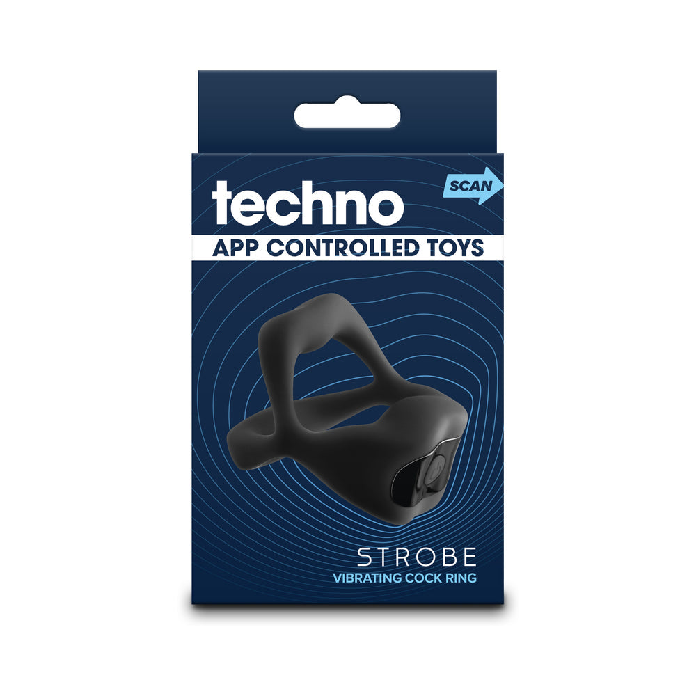 Techno Strobe App Controlled Vibrating Cock Ring - Black