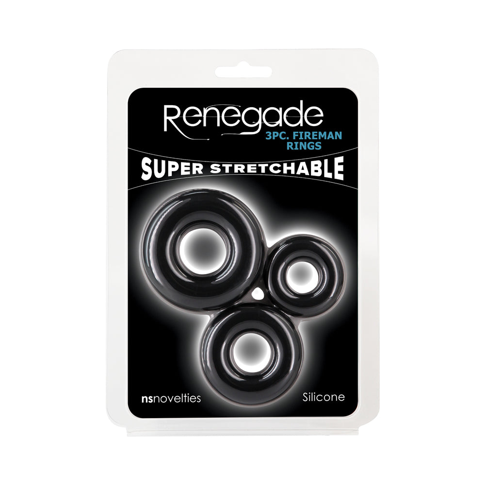 Renegade Fireman Cock Rings - Pack of 3 Black