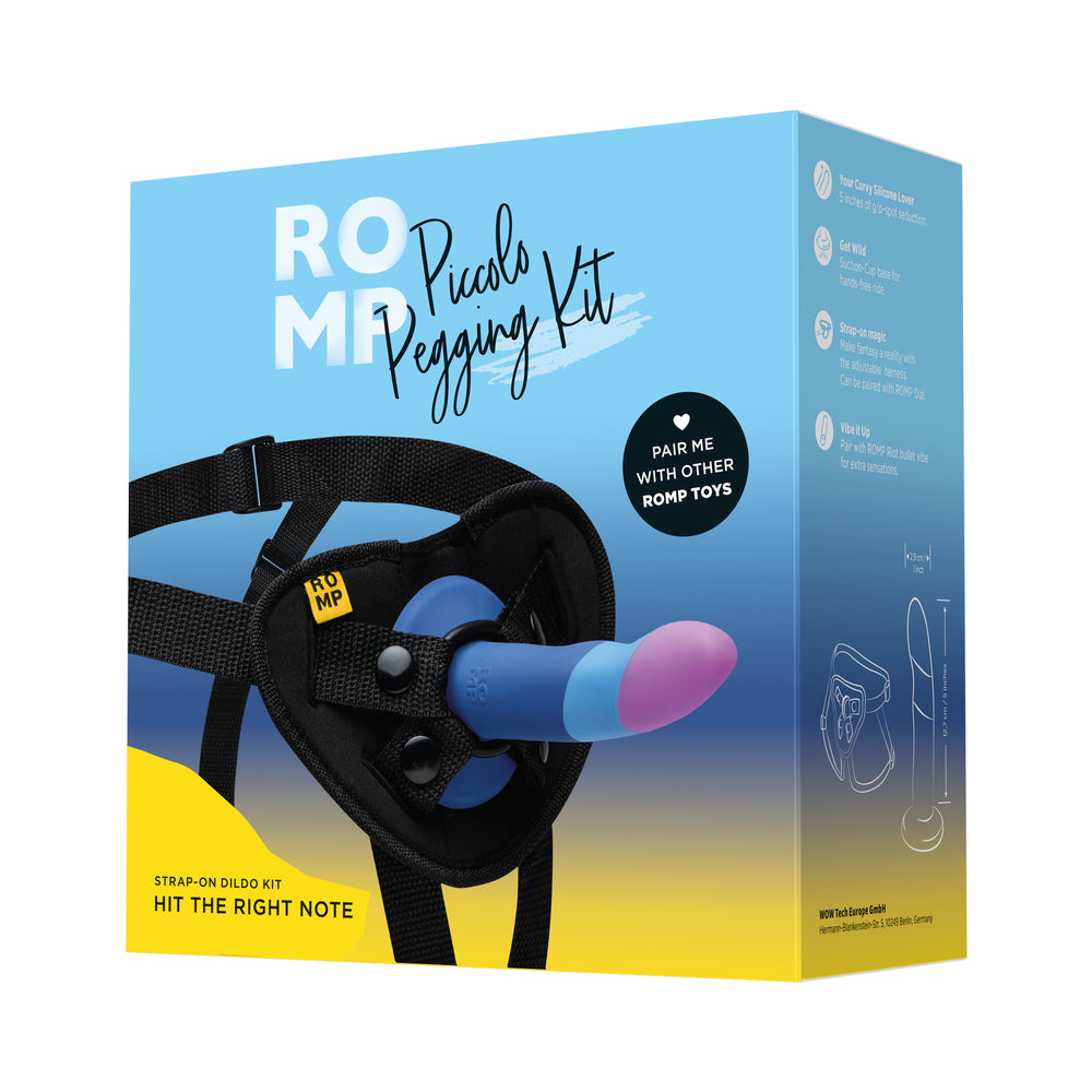 ROMP Piccolo 3 Color 5.5" Dildo Pegging Kit - Blue