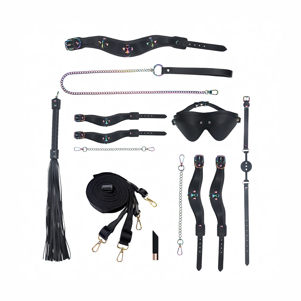 Shots Ouch! Venice Collection Bondage Kit w/Bag - Black/Iridescent