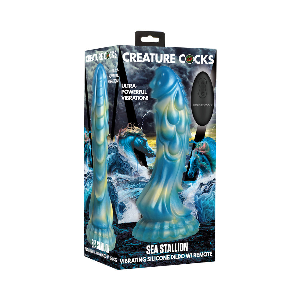 Creature Cocks Sea Stallion Vibrating Dildo w/Remote - Blue/Yellow