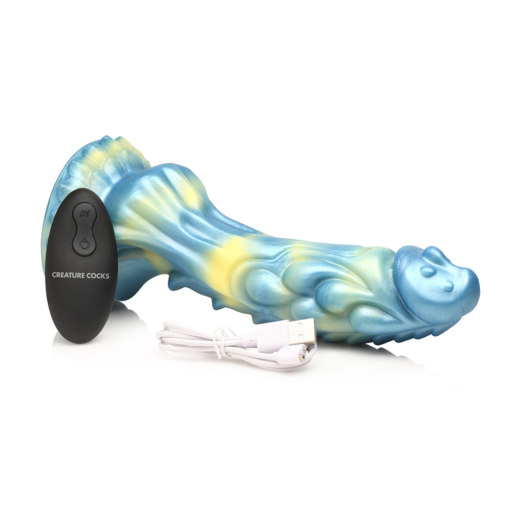 Creature Cocks Sea Stallion Vibrating Dildo w/Remote - Blue/Yellow