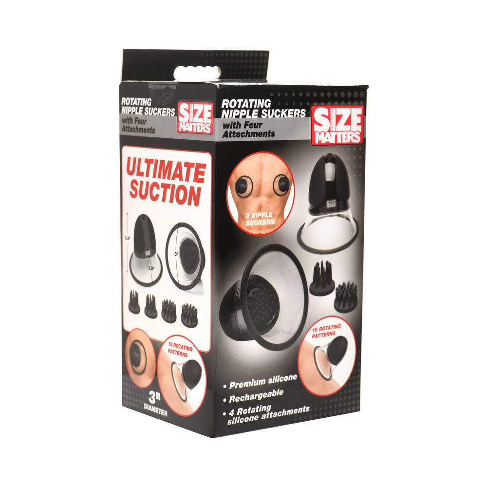 Size Matters 10X Rotating Silicone Nipple Suckers w/4 Attachments - Black