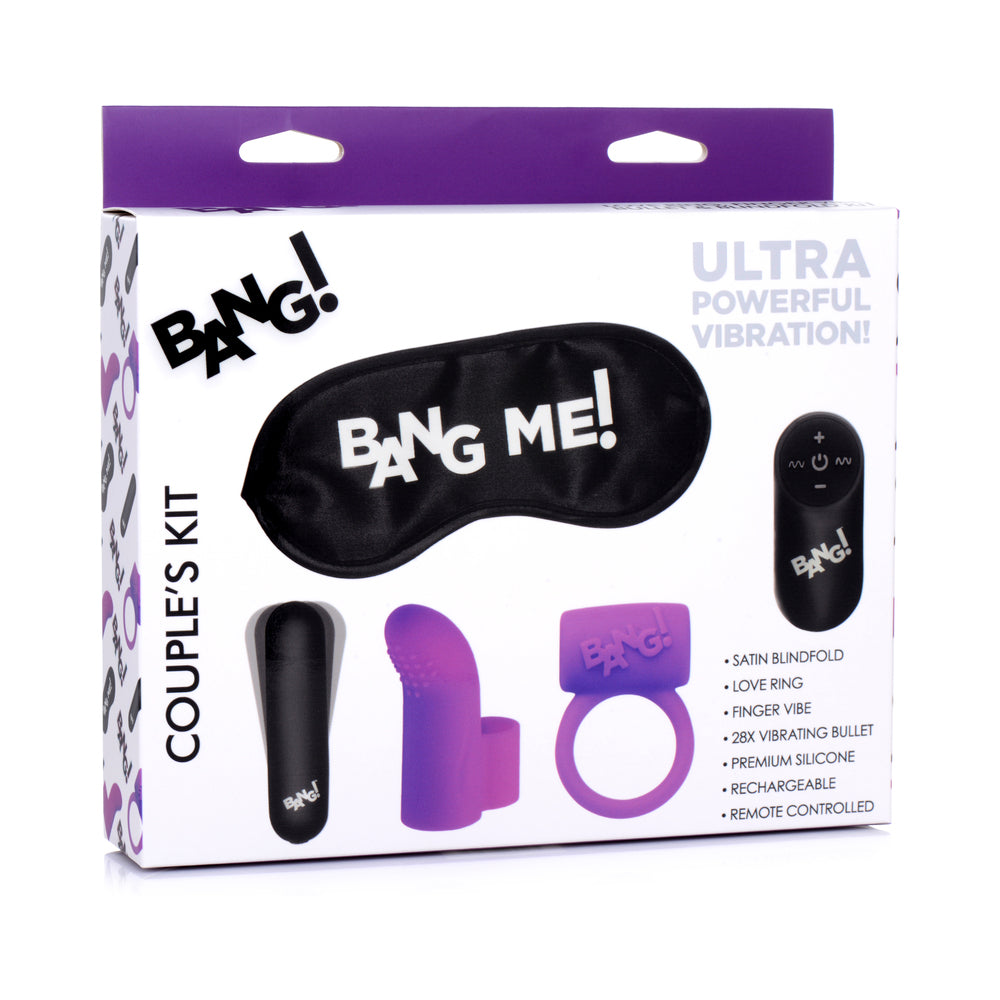 Bang! Couple's Kit with RC Bullet, Blindfold, Cock Ring & Finger Vibe - Purple