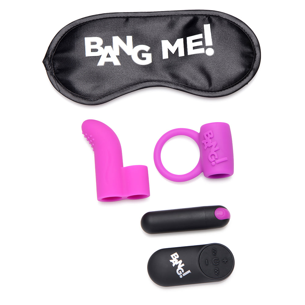 Bang! Couple's Kit with RC Bullet, Blindfold, Cock Ring & Finger Vibe - Purple