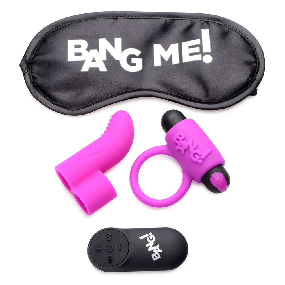 Bang! Couple's Kit with RC Bullet, Blindfold, Cock Ring & Finger Vibe - Purple