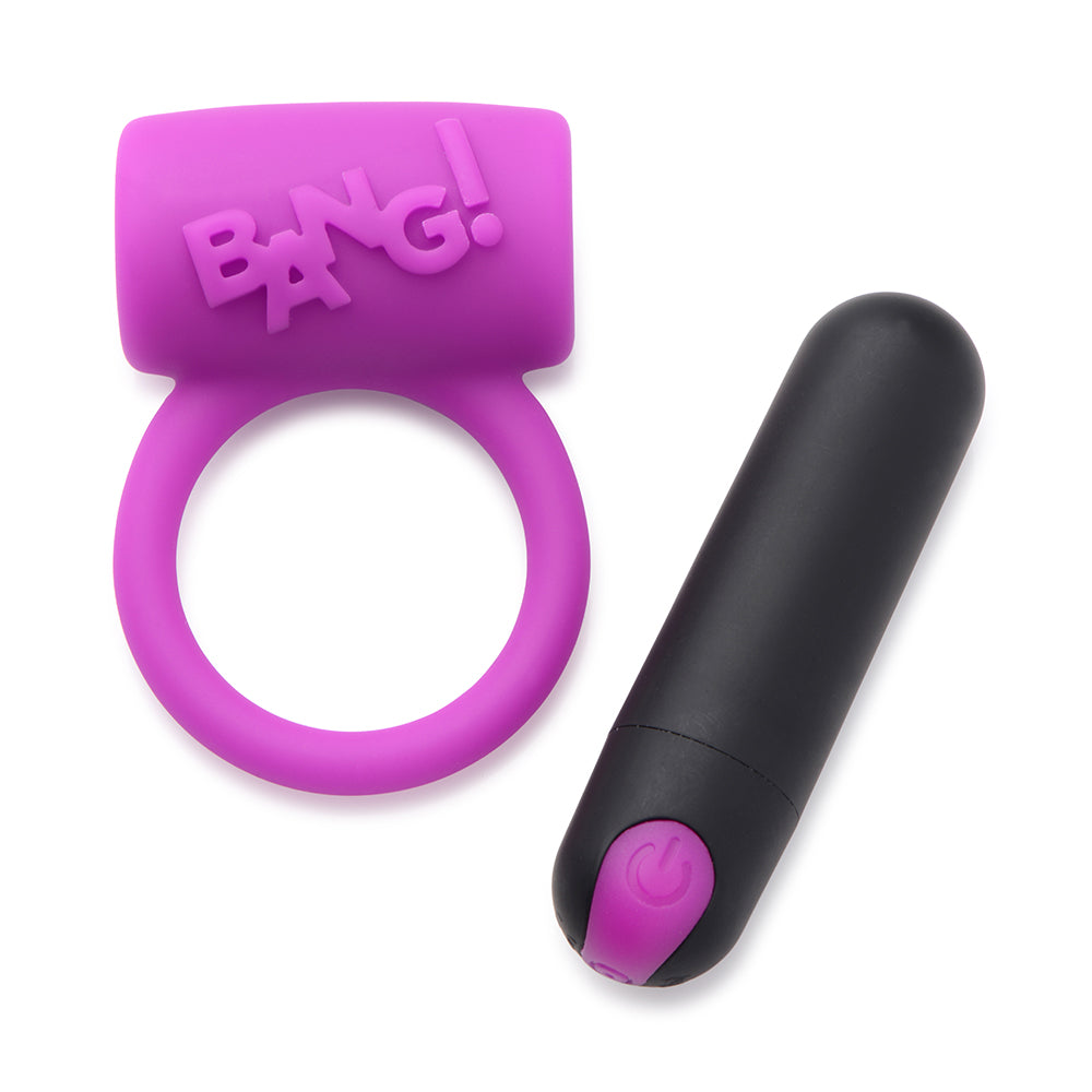 Bang! Couple's Kit with RC Bullet, Blindfold, Cock Ring & Finger Vibe - Purple