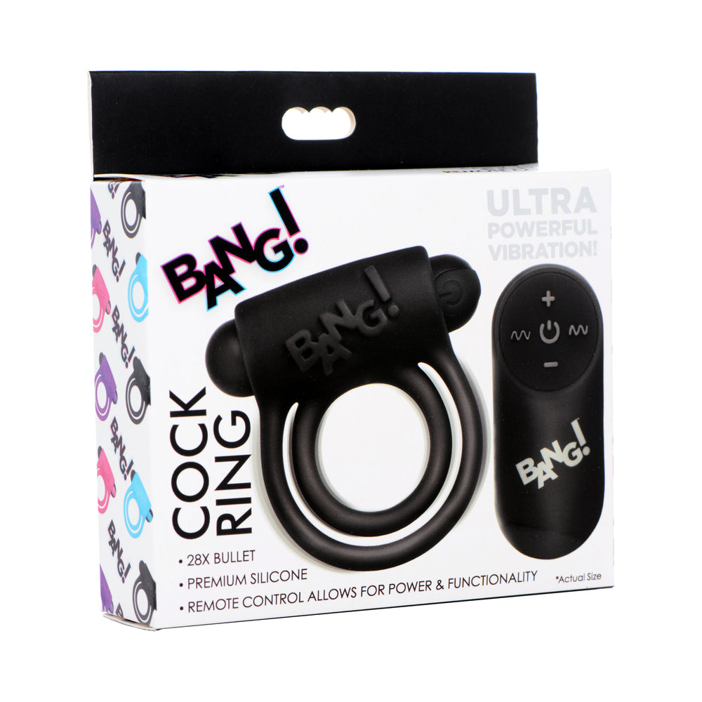 Bang! Vibrating Cock Ring & Bullet w/Remote Control - Black